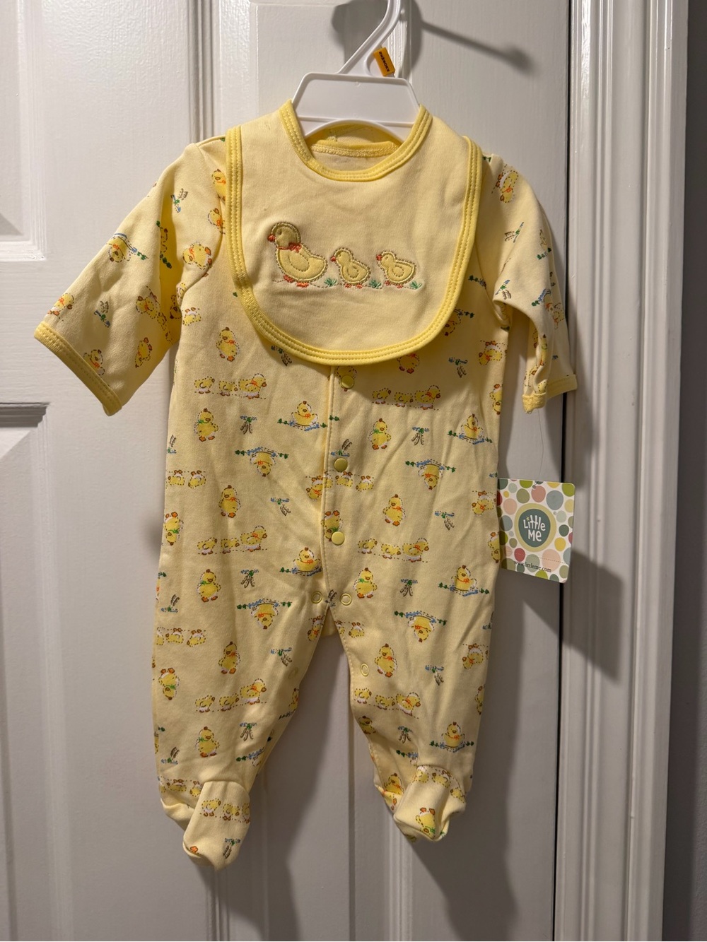 Little Me Yellow Duckling Footed One-Piece with Bib-size newborn